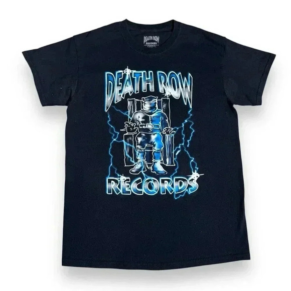 Men's Black Death Row Records Airbrush Tee Shirt Medium Graphic Print  Band Tee - Picture 1 of 7